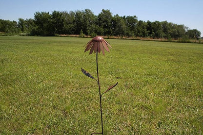 Metal Rustic and Colorful Flower Stakes Ranging from 9.5 to 36 Inches Tall (Coneflower Stake 30" Tall, Naturally Rusted)