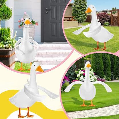 Poseable Goose Wings &Mini Hats for 23" Porch Goose Statue - 2-Pack White Fabric Arms for Custom Lawn Ornament Display - Weather-Resistant Yard Goose Accessories for Cement or Plastic Figures