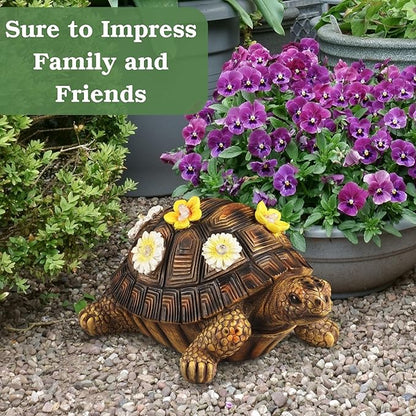 Muldale Turtle Hide a Key Outside - Solar Powered - Outdoor Decorative Spare Key Hider - Decorative Terence The Tortoise Ornament for Yard