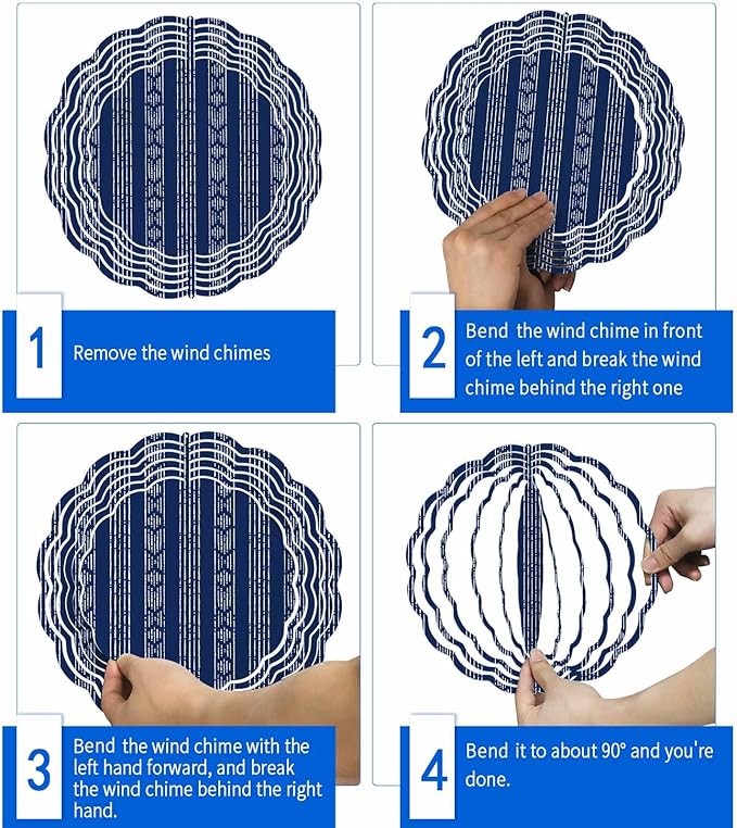 Abstract Geometric Striped Round Wind Spinner 8", 3D Stainless Steel Wind Spinners for Yard and Garden Navy Blue Indoor Outdoor Metal Hanging Craft Ornaments for Porch Lawn Home Party Decoration