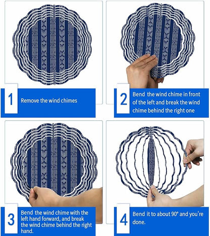 Abstract Geometric Striped Round Wind Spinner 8", 3D Stainless Steel Wind Spinners for Yard and Garden Navy Blue Indoor Outdoor Metal Hanging Craft Ornaments for Porch Lawn Home Party Decoration