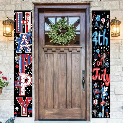 BlissYard 4th of July Decorations 2Pcs Patriotic Decor Door Banner American Flag USA Banners Hanging Porch Signs for Memorial Veterans Labor Independence Day for Front Decor Yard Indoor Outdoor Supplies