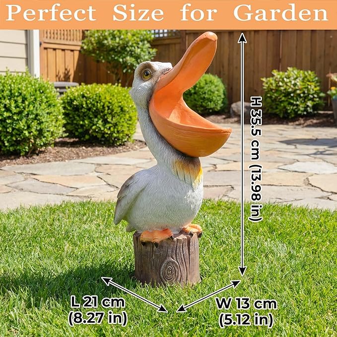 14" Toucan & Pelican Statues - Outdoor Large Bird Decor, Colorful Outdoor Bird Decor Sculpture - Bird Outdoor Animal Ornament, Tropical Tiki Bar Decor, Perfect for Garden, Patio, Yard