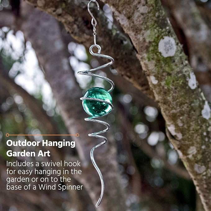 Metal Spiral Wind Spinner – Green Outdoor Spinner Ball with Tail, 3D Hanging Yard & Garden Décor