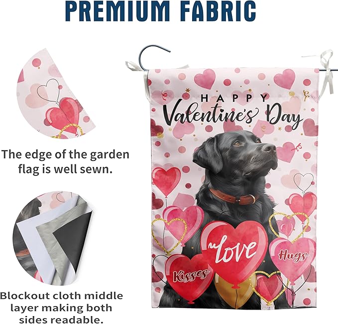 Black Lab Valentine Garden Flag Valentines Day Flags for Outside 12x18 Double Sided Small Yard Flags Labrador Dog Valentine's Day Decor Outdoor Lawn Valentines Banners Front Porch