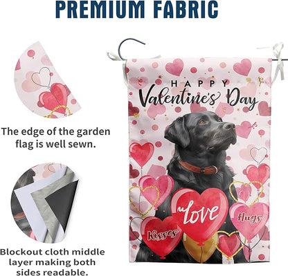 Black Lab Valentine Garden Flag Valentines Day Flags for Outside 12x18 Double Sided Small Yard Flags Labrador Dog Valentine's Day Decor Outdoor Lawn Valentines Banners Front Porch