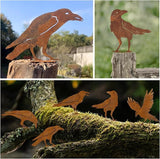 5PCS Rusty Metal Birds Decoration, Outdoor Fence Yard Decor, Metal Bird Art, Fence Decorations Outdoor, Rustic Garden Decor, Garden Sculptures Statues, Lawn Ornaments (Raven)