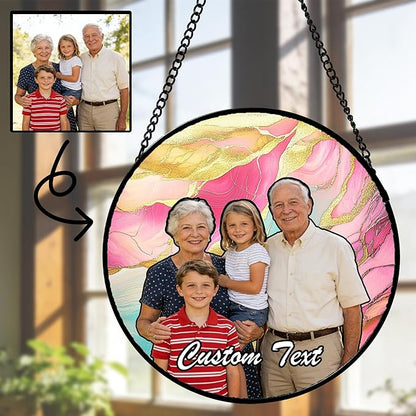 Personalized Custom Photo Faux Stained Glass Window Hanging - Mother Memorial Gifts Customized Ornaments Christmas Birthday Mother's Day for Lovers Women Men Dad Mom Nana Grandma