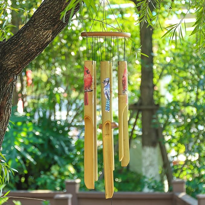 Afirst Bamboo Wind Chimes, 38" Cardinals Wooden Windchimes for Outdoor Valentine's Day Gift Handcrafted Memorial Sympathy Gift for Garden, Patio, Home or Outdoor Decor