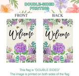 Baccessor Spring Hydrangea House Flag Double Sided 28x40 Inch, Purple Flower Floral Welcome House Flag Burlap Seasonal Farmhouse Yard Outdoor Decoration (Large)