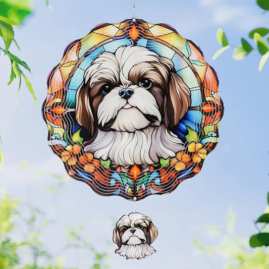 Shih Tzu Wind Spinners Outdoor - 3D Cute Dog for Women Men, Wind Spinner for Yard Patio Ornament Garden Decor, 12 Inch Hanging Kinetic Metal Wind Spinners Sculpture