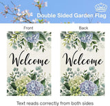 CROWNED BEAUTY Spring Garden Flag Hydrangea Eucalyptus 12x18 Inch Double Sided Small Seasonal Holiday Floral Decoration for Outdoor Lawn Yard