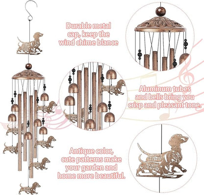 Dachshund Wind Chime for Outside, Dachshund Gifts for Women Men, Metal Dog Wind Chime Yard Art, Birthday Gift, Soothing Home Garden Patio Outdoor Indoor Decor for Dog Lover
