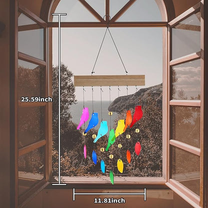 Colorful Glass Wind Chimes for Outdoor Garden & Patio - Handcrafted Bird Design Windchime, Perfect Housewarming Gift for New Home