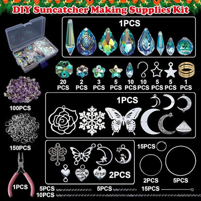 Sun Catchers, 408 Pieces Colorful Crystal Suncatcher with Chain Pendant Ornaments Hanging Crystals Prism Rainbow Maker for Windows Indoor Outdoor Car Mirror Garden Decor Wedding Party Xmas Gift (400)