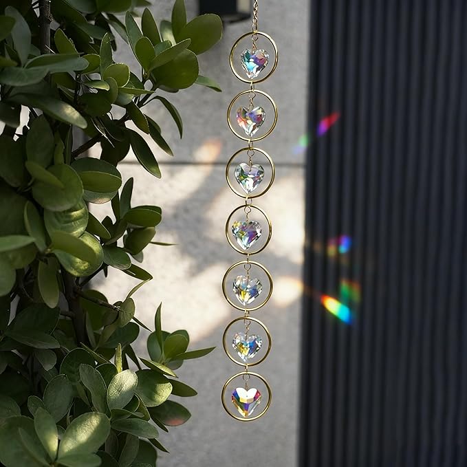 7-Chakra Crystal Suncatcher, 30mm Love-Shaped Crystal Balls Wind Chimes, Hanging Rainbow Makers, Chakra Window Ornament, Garden Decoration (AB Colors)