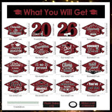 16 Pieces 2026 Graduation Yard Signs Plastic Congrats Grad Decor with 32 Stake and Ribbon Graduate Cap Hanging Yard Sign for Party Outdoor Lawn Pathway Walkway Decorations(Maroon)
