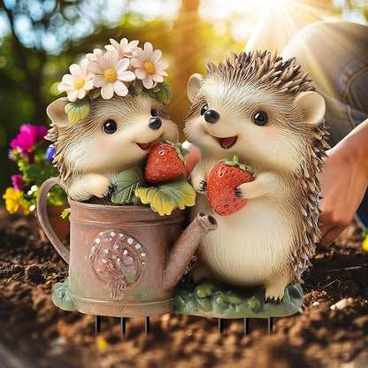 Garden Stake Decor, Acrylic 2D Flat Cute Animal Statue, Fairy Sculptures Ornament Indoor Outdoor Yard Lawn Pot Plant Decorative Accessories (Two Hedgehogs)