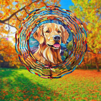 Golden Retriever Wind Spinner Pet Dog Memorial Gifts, Vibrant 3D Kinetic Aluminum Metal Hanging Outdoor Garden Decor, Loss of Dogs Sympathy Gifts, 8" Wind Sculptures for Patio, Porch Yard Art (GR2)