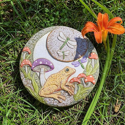 Hapjoy Stepping Stones Outdoor for Garden Moon Frog Mushroom Butterfly Decorative Stepping Stones Walkway Round Stone Garden Decor for Pathway Lawn (Yellow)