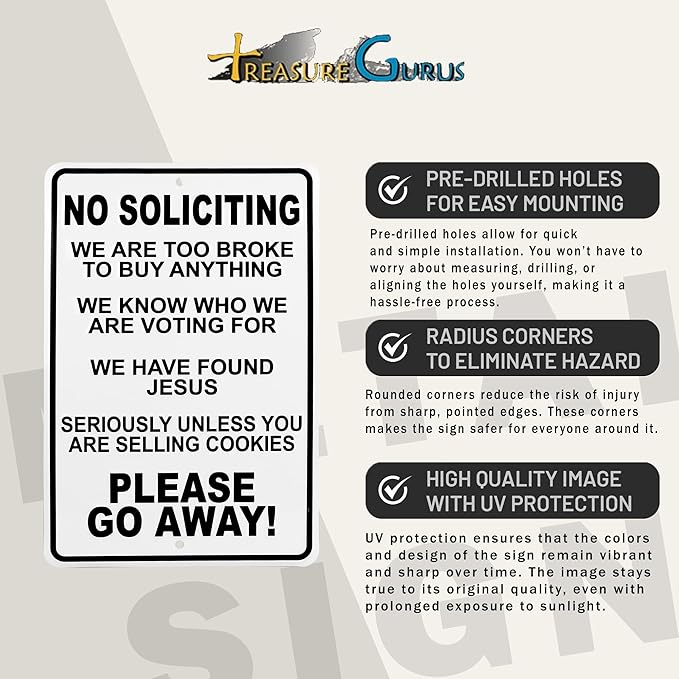 No Soliciting Sign for House – Funny No Soliciting Sign for Front Door, Unless You're Selling Cookies - Outdoor Metal Wall Art for Home Porch, Yard, Business - Funny Solicitation House Decor 12"x8"