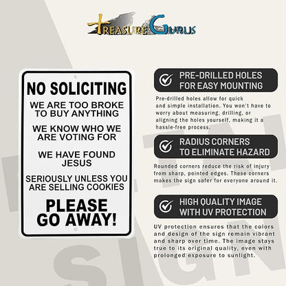 No Soliciting Sign for House – Funny No Soliciting Sign for Front Door, Unless You're Selling Cookies - Outdoor Metal Wall Art for Home Porch, Yard, Business - Funny Solicitation House Decor 12"x8"