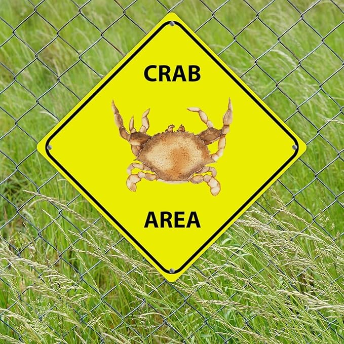 Crab Crossing Sign Caution CrabXing Sign Street Sign Wildlife Novelty Road Fence Wall Decor Warning Metal Tin Sign For Indoor Outdoor Highway10x10in