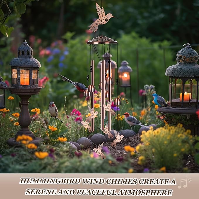 Briwooody Hummingbird Wind Chimes for Outside Hummingbird Gifts for Women Mom Metal Wind Chimes Memorial Birthday Decor for Outdoors Garden Patio Porch Yard Home Decoration