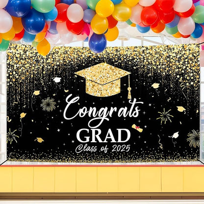 Large School Graduation Party Banner Decorations 72x44 Inch, Graduate Banner for Class of 2025 Ceremony Congratulations Grad School Prom Favors Party Supplies, Garden Flag Photography Background