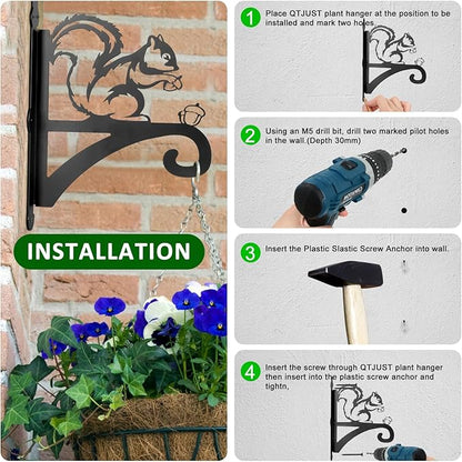 ATKKE Hanging Plant Bracket Hangers Indoor Iron Wall Mount,11” Squirrel Silhouette Ornamental Iron Hangers Hookers for Flower Pot Lantern Bird Feeder Wind Chimes