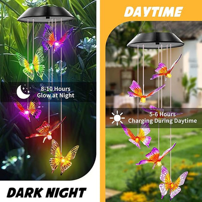 Butterfly Solar Wind Chimes, Butterfly Wind Chimes for Outside,Best Gifts for Mom Grandma Women Wife Aunt Sister, Unique Mobile Wind Chime, Garden Yard Decor