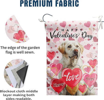 White Lab Valentine Garden Flag Valentines Day Flags for Outside 12x18 Double Sided Small Yard Flags Labrador Dog Valentine's Day Decor Outdoor Lawn Valentines Banners Front Porch