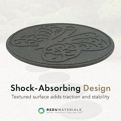 Garden Central 4-Pack 18”x18” Fake Butterfly Rubber Stepping Stones, Round, Grey – Reversible Non-Slip Outdoor Faux Decorative Set for Landscaping – DIY Decor for Walkways & Yard Pathways