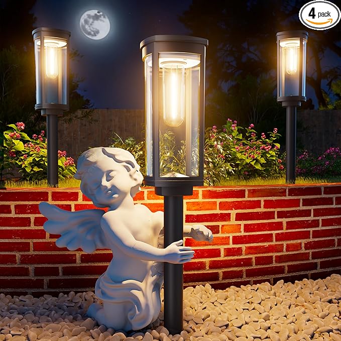 ALFIOT Solar Pathway Lights Outdoor, IP65 Waterproof Auto On/Off Solar Garden Lights Solar Powered Landscape Lighting for Yard Patio Walkway (Warm White, 4pack)