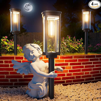 ALFIOT Solar Pathway Lights Outdoor, IP65 Waterproof Auto On/Off Solar Garden Lights Solar Powered Landscape Lighting for Yard Patio Walkway (Warm White, 4pack)