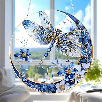 Sun Catchers Indoor Window Dragonfly and Flower，8x8 Inch Hanging Acrylic Sun Catchers Indoor Window Decor with Hook for Living Room Bedroom Summer Home Balcony Ornaments Decoration