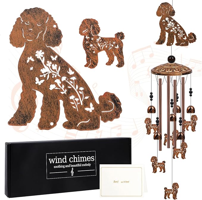 Poodle Wind Chimes for Outside - Dog Themed Wind Chimes Gifts for Women Men Cute Poodle Festival Metal Windchimes Outdoors Decor for Home Yard Patio Garden Birthday Memorial