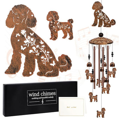 Poodle Wind Chimes for Outside - Dog Themed Wind Chimes Gifts for Women Men Cute Poodle Festival Metal Windchimes Outdoors Decor for Home Yard Patio Garden Birthday Memorial