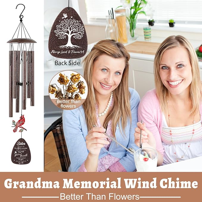 Memorial Gifts for Loss of Sister - 36'' Memorial Wind Chimes for Outside, Sympathy Bereavement Condolence Grief Remembrance Funeral Gifts for Loss of Sister Love One, with S Hook Card