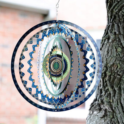 Geometric Stainless Steel Garden Wind Spinner, 11" 3D Kinetic Sculpture Outdoor Garden Tree Decoration, Unique Gifts