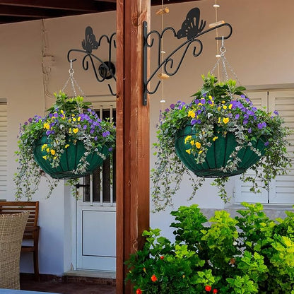 AMAGABELI GARDEN & HOME 4 Pack Hanging Plant Brackets Outdoor 11 inch Metal Fence Wall Plant Hanger Hooks for Hanging Flower Baskets Bird Feeders Lanterns Wind Chimes Rust-Resistant Black