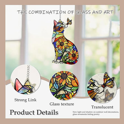 Stained Glass Suncatchers for Windows, Hanging Sun Catchers Indoor Window, Cat Suncatcher for Home Decor, Garden, Patio(UV Printed)