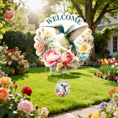 MXJSUA Hummingbird Wind Spinners for Indoor Outdoor Garden Decoration, 12 Inch Flowers Stainless Steel Hanging Wind Spinners Ornaments Crafts for Gifts