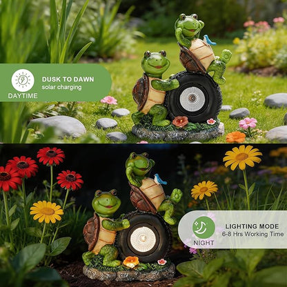 Frog Garden Decor, Solar Garden Lights Frog Statue, 9.25'' Frog Outdoor Decor, Outdoor Frog Figurines Decorations for Patio Yard Lawn Ornaments, Gifts for Birthday Housewarming Mothers Day ﻿