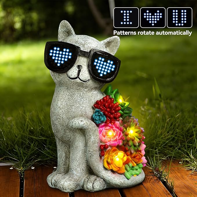 kyoryuger Mothers Day Solar Garden Decor Cat Statues for Women Mom Grandma Sister, for Mom,Solar Outdoor Decor for Patio Backyard Yard Lawn Decoration-Unique Birthday Present,Yard Art Ornament