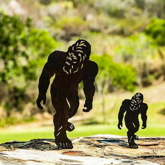 TT & MM Christmas Bigfoot Yard Decor Metal Garden Stakes,Set of 2 Big Foot Sasquatch Gifts for Men/Women,Outdoor Bigfoot Silhouette Statues for Yard Art,Patio,Lawn - 15.7”H x 8.3”W & 7.8”H x 4.1”W