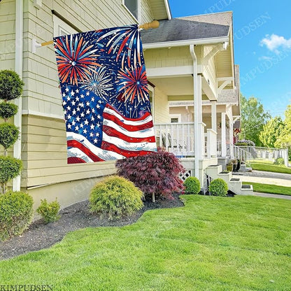Patriotic 4th of July Floral House Flag 28x40 Inch Double Sided, Large Burlap Memorial Day Welcome Daisy Yard Flag for Summer Holiday Seasonal Outside Decoration