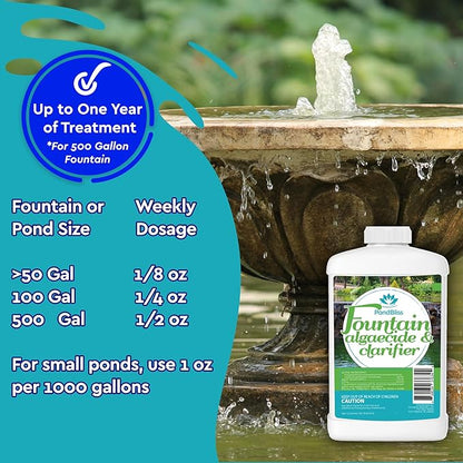 Algaecide for Fountains – Clarify and Controls Algae for Large and Small Fountain - 32 oz (Quart)