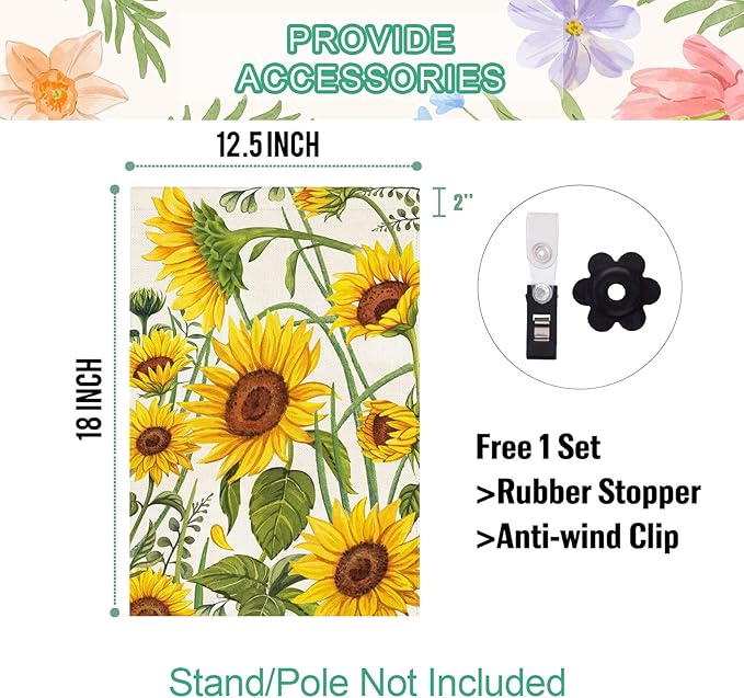 Baccessor Spring Summer Sunflower Garden Flag 12.5 x 18 Inch Double Sided Burlap Summer Yellow Flower Green Leaf Farmhouse Small Yard Flag Summer Holiday Seasonal Outdoor Outside Decoration
