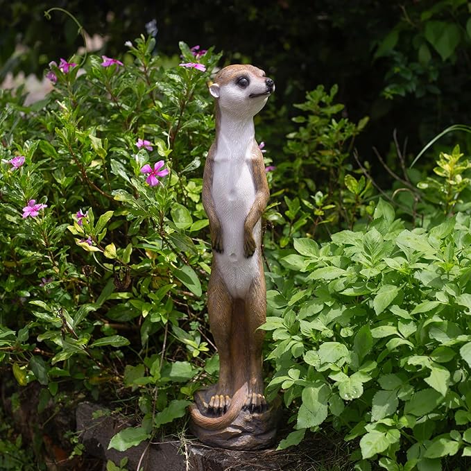 19.2 Inch Height,Outdoor Meerkat Sculpture Garden Decoration Standing Outdoor Sculpture, Weather-Resistant Resin, Brown